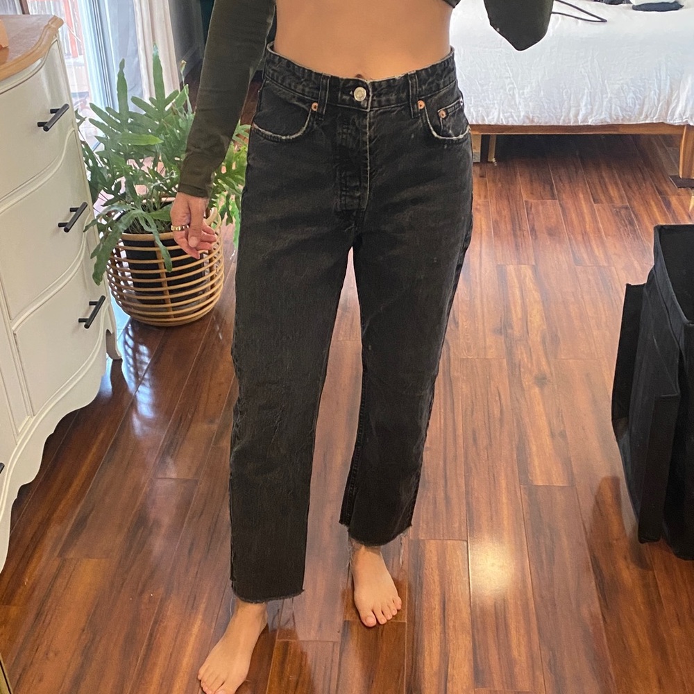 Zara Black Denim Jeans with Button Details